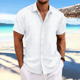 Striped-Knit Short-Sleeve Button-Down