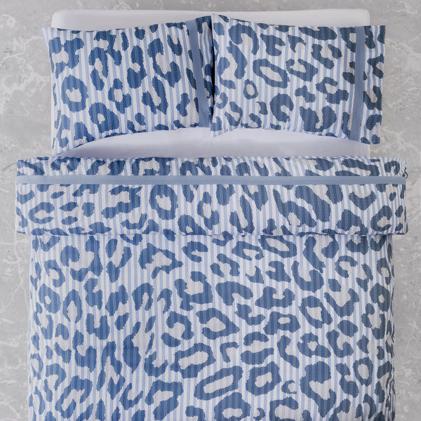 Seersucker Leopard Duvet Cover  // Blue