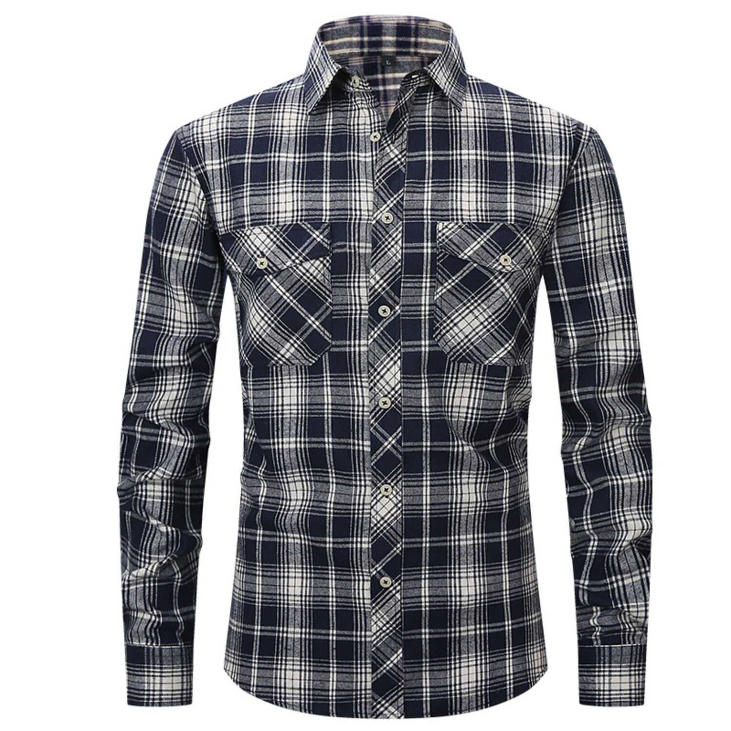 Glen Check w/ 2-Front Pockets Long-Sleeve Button-Up