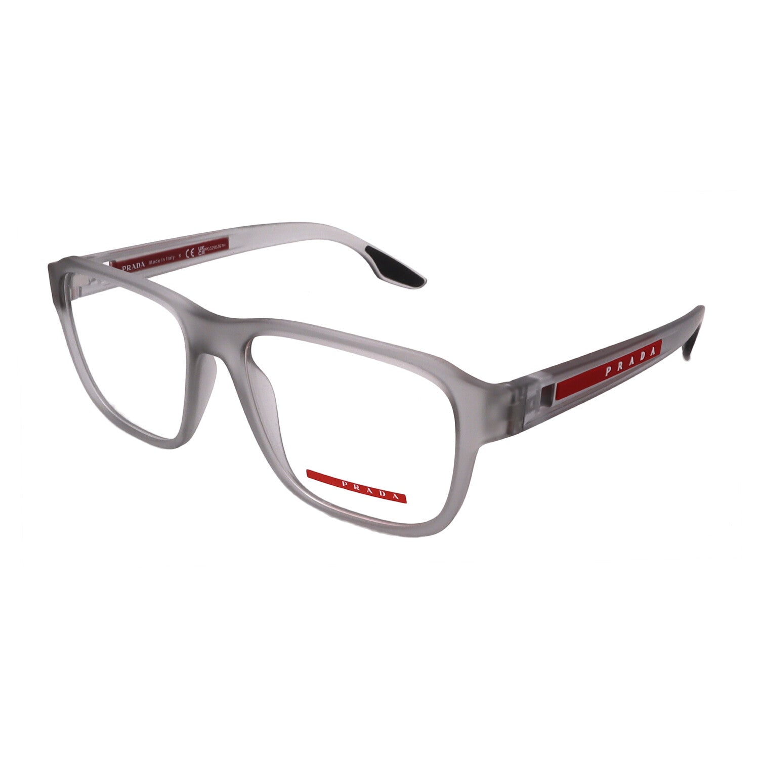 Prada // Mens // PS04NV 14C1O1 Square Optical Glasses // Grey Translucent Rubber + Clear Demo Lenses