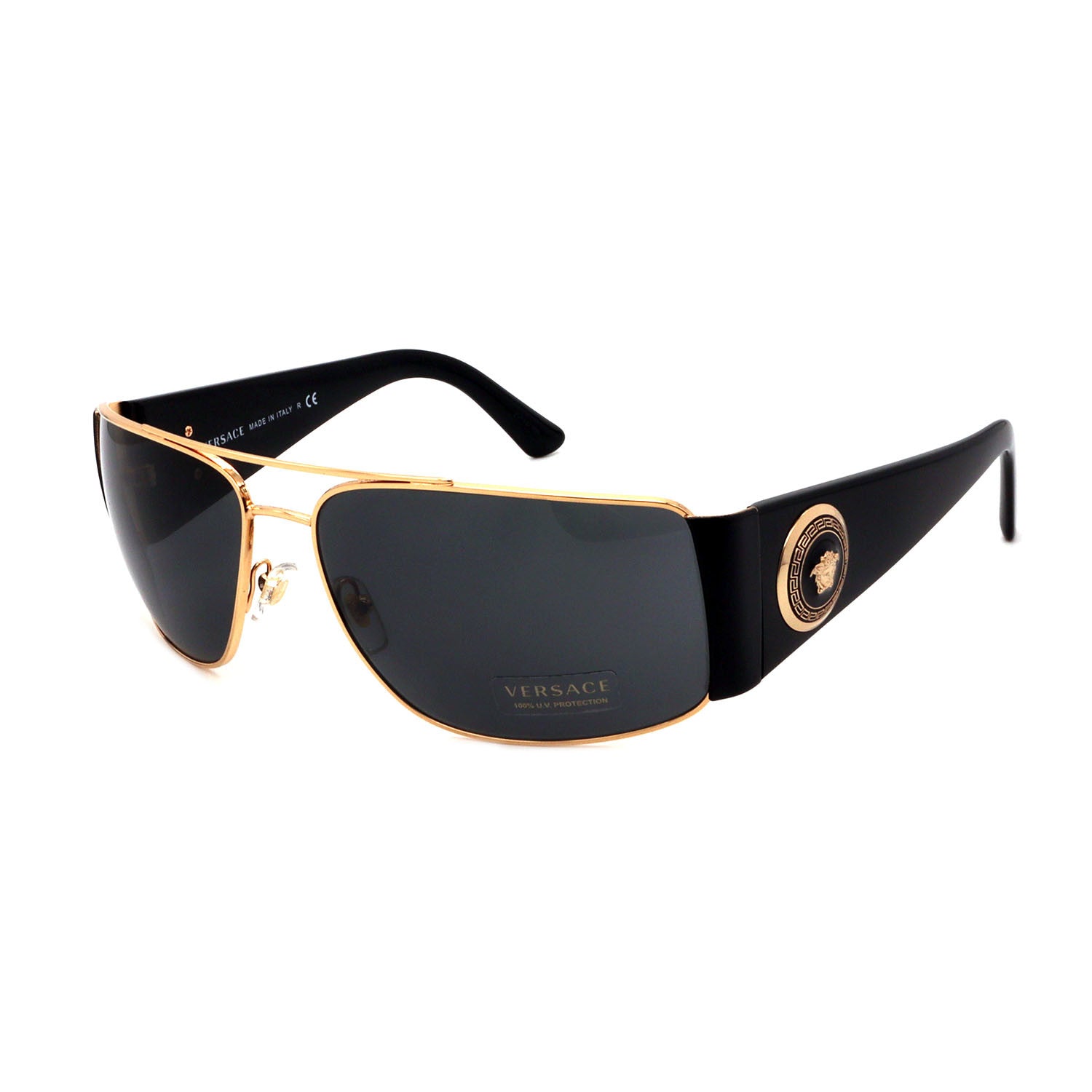 Versace // Men's // VE2163 100287 Aviator Sunglasses // Black Gold + Dark Gray