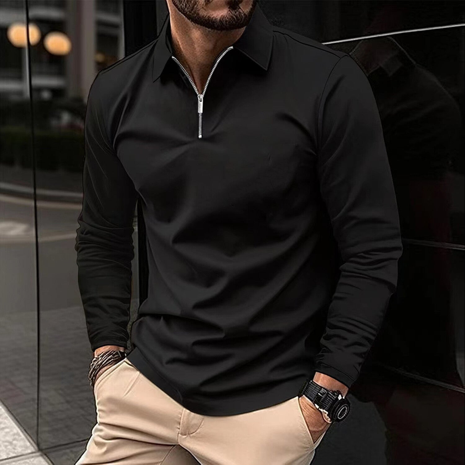 Long-Sleeve Quarter-Zip Polo