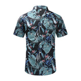 Leaf & Tropical Flower Print Short-Sleeve Button-Up Shirt