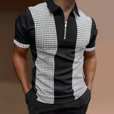Houndstooth Short-Sleeve Quarter-Zip Polo
