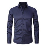 Satin Finish Long-Sleeve w/ Black Buttons Button-Up
