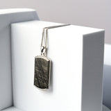 Duxot Vezeto Sterling Silver + Cubic Zirconia + Black Meteorite Dog Tag Necklace // 25.6"