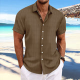 Striped-Knit Short-Sleeve Button-Down