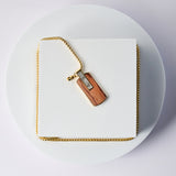 Duxot Atlantica IP Gold-Plated Stainless Steel + Meteorite + Bubinga Wood Dog Tag Necklace // 25.6"