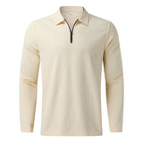 Long-Sleeve Waffled Quarter-Zip Polo