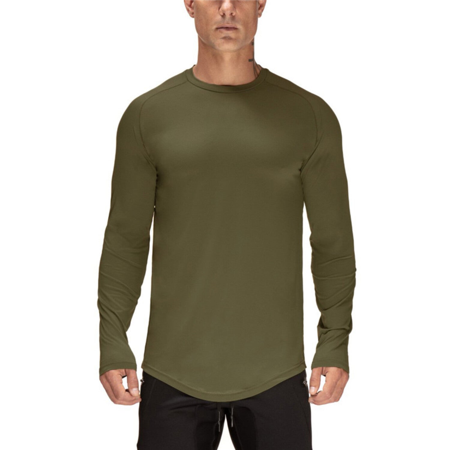 Crewneck Long-Sleeve Long Slim Fit T-Shirt