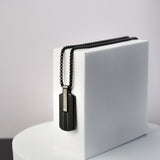 Duxot Atlantica IP Black-Plated Stainless Steel + Ebony Wood + Meteorite Dog Tag Necklace // 25.6"