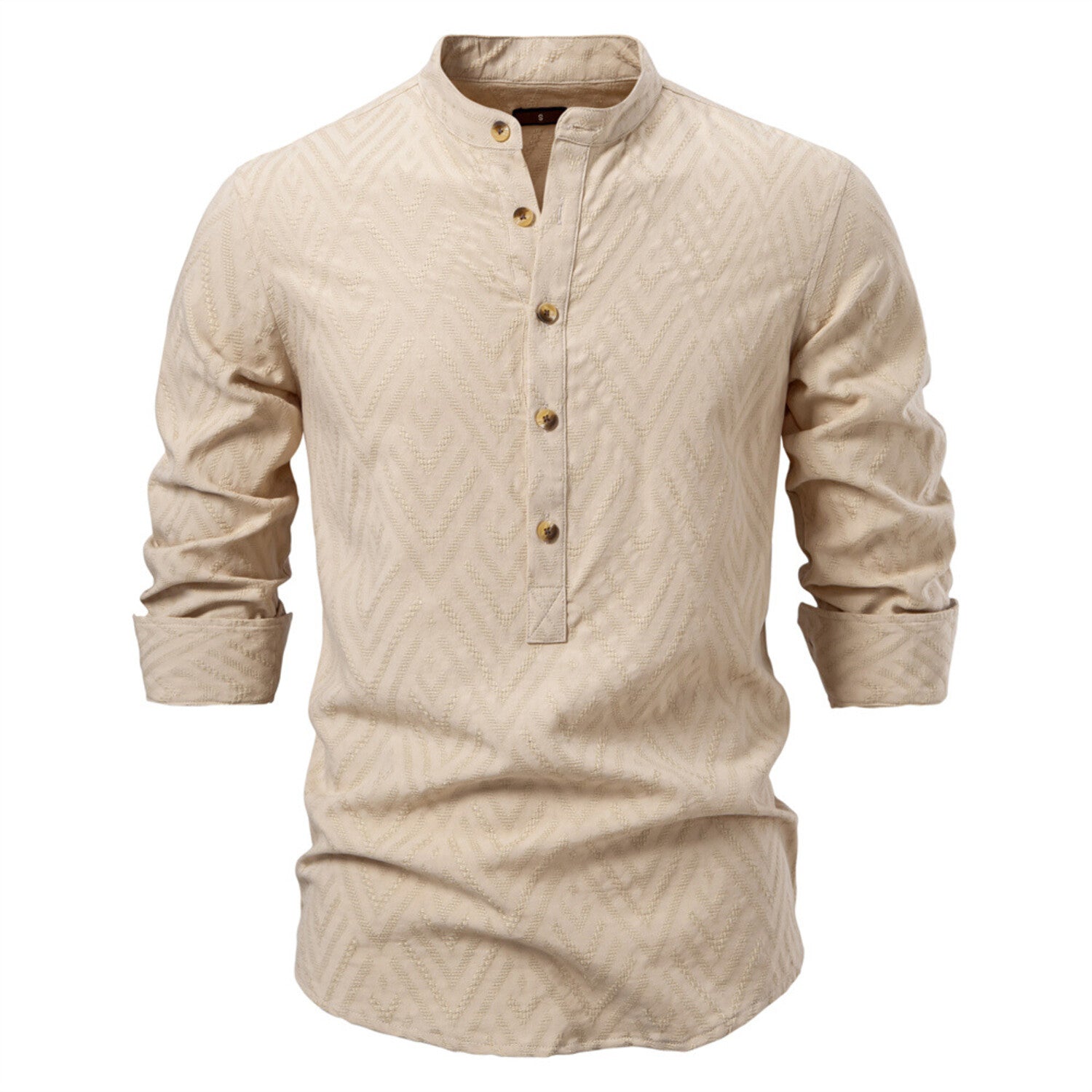 Nehru Collar Jacquard Knit Shirt