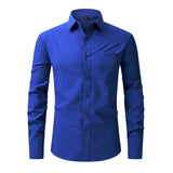 Solid Front Pocket Long-Sleeve Button-Up Shirt