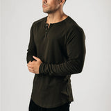 Long-Sleeve Curved Hem Henley