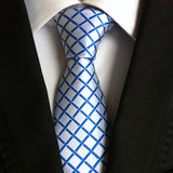 Formal Men's Necktie // White & Blue Lattice Pattern