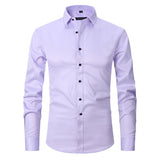 Satin Finish Long-Sleeve w/ Black Buttons Button-Up