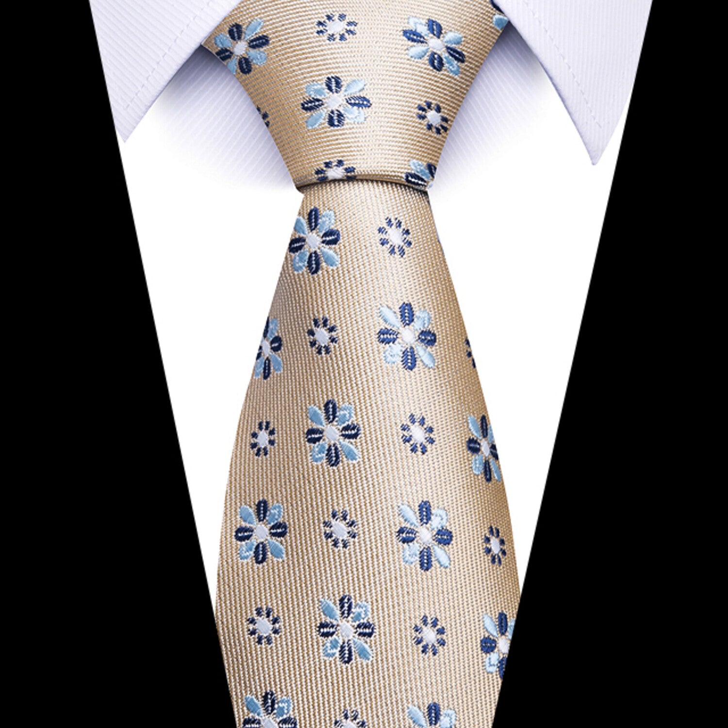 Formal Men's Necktie // Sand Gold Blue Petals