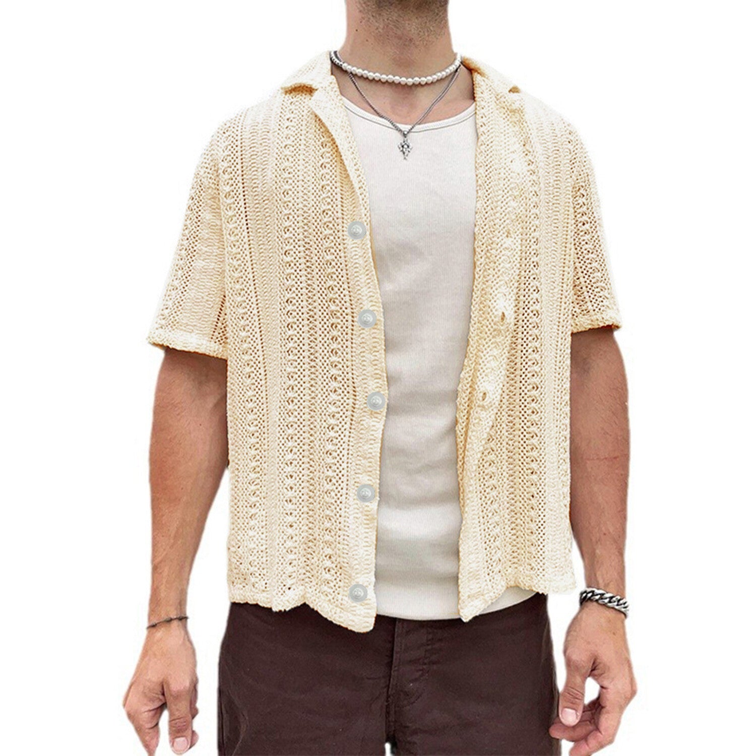 Knit Hollow Button-Down Shirt