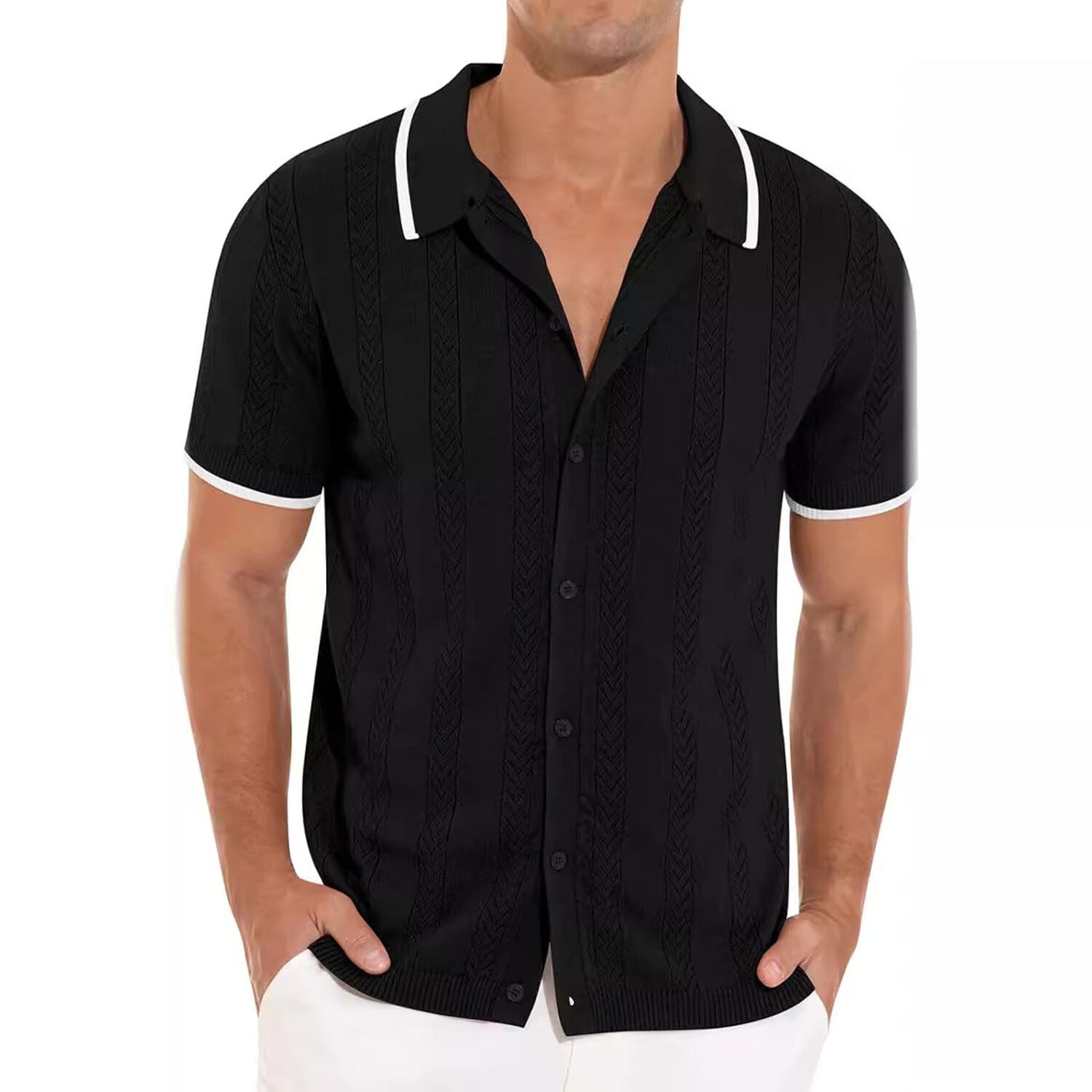 Knit Tipped Collar Button-Down Shirt