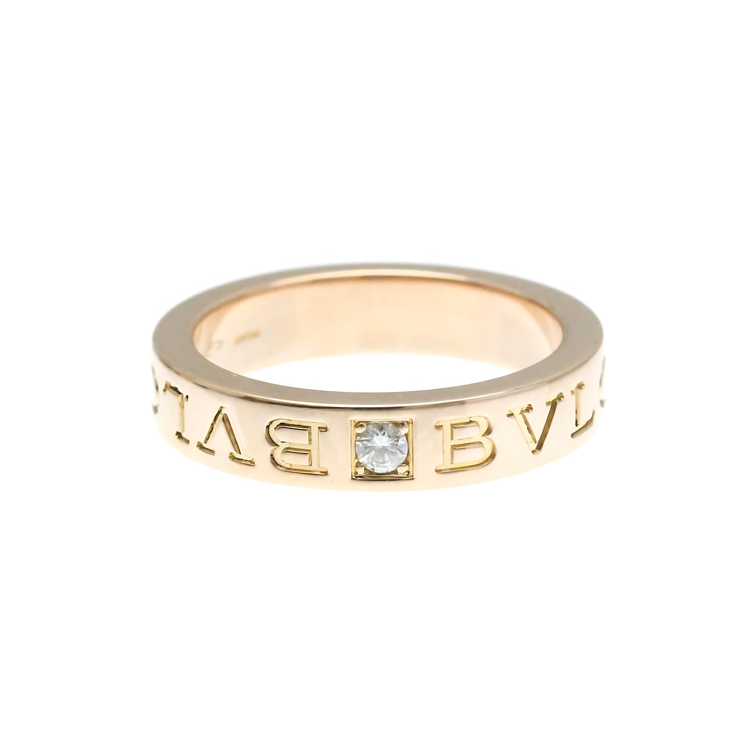 Bulgari // 18k Rose Gold Double Logo Diamond Ring // Ring Size: 6 // Store Display