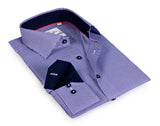 Blue Long Sleeve Shirt with contract trimming // Dual cuffs// contemporary fit- Final Sale