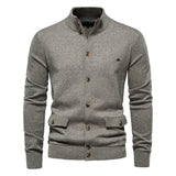 Mock Neck Pocket Details Full Button-Up Cardigan
