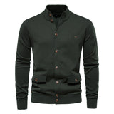 Mock Neck Pocket Details Full Button-Up Cardigan