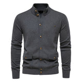 Mock Neck Pocket Details Full Button-Up Cardigan