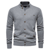 Mock Neck Pocket Details Full Button-Up Cardigan