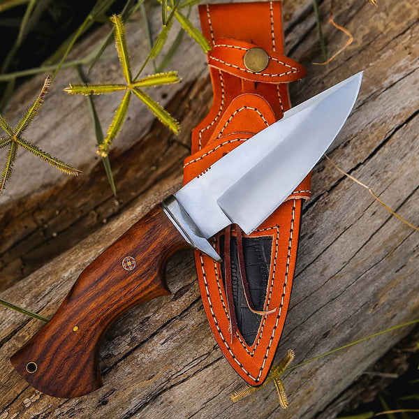 10" Walnut Wood Handle-Stainless Steel Knife With Leather Sheath