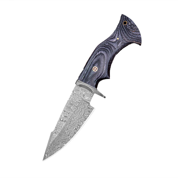 10" Black Wood Handle-Damascus Knife With Leather Sheath