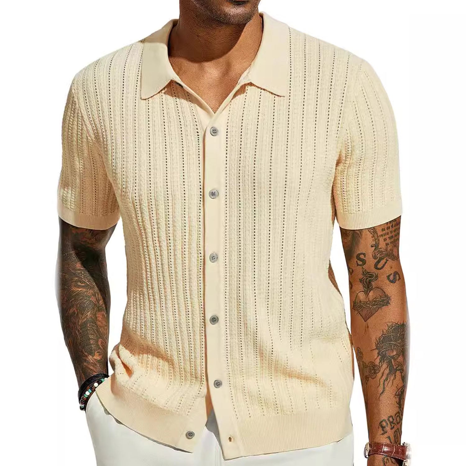 Striped Knit Button-Down Shirt