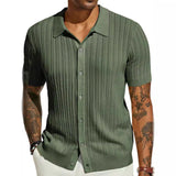 Striped Knit Button-Down Shirt