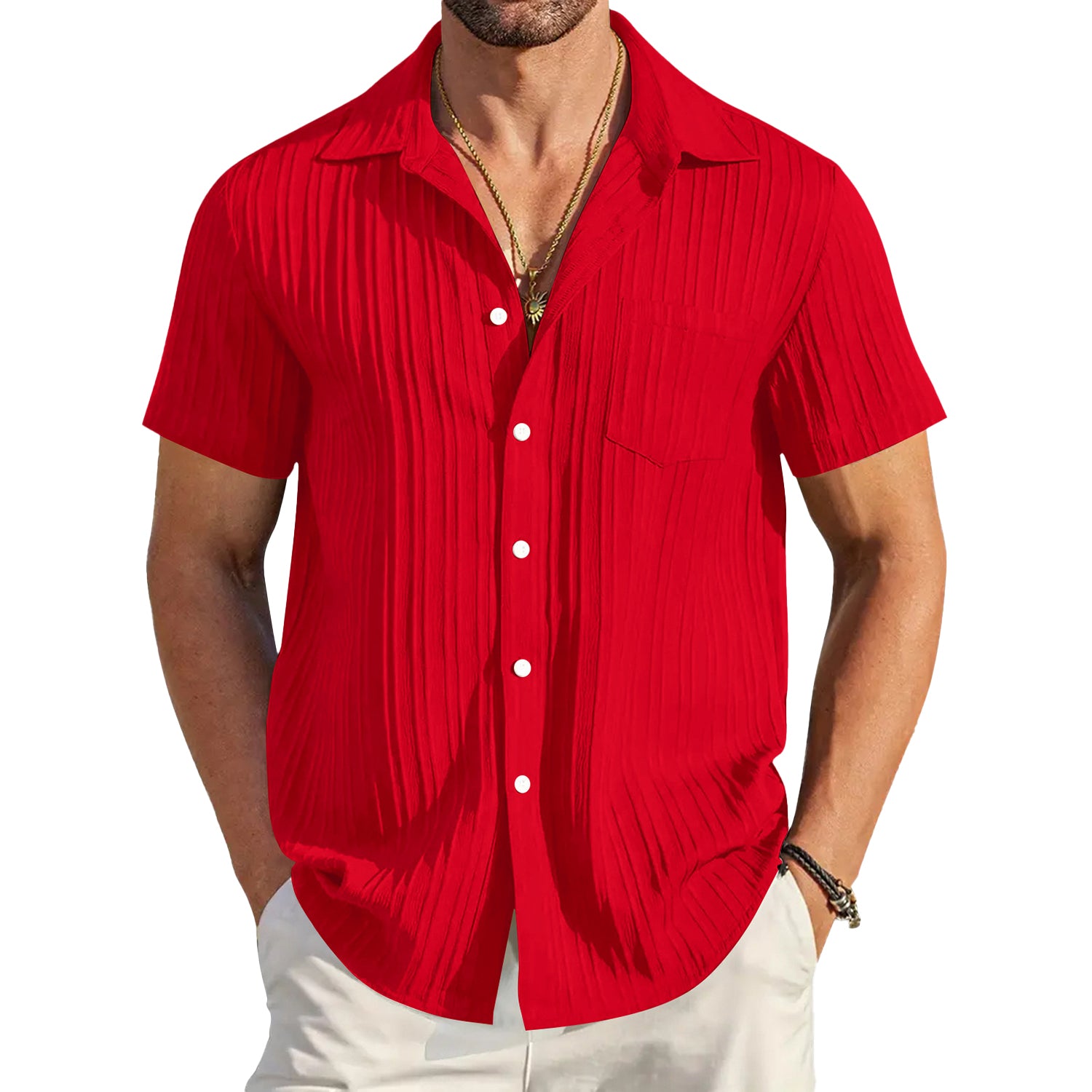 Striped Jaquard Short-Sleeve Button-Down