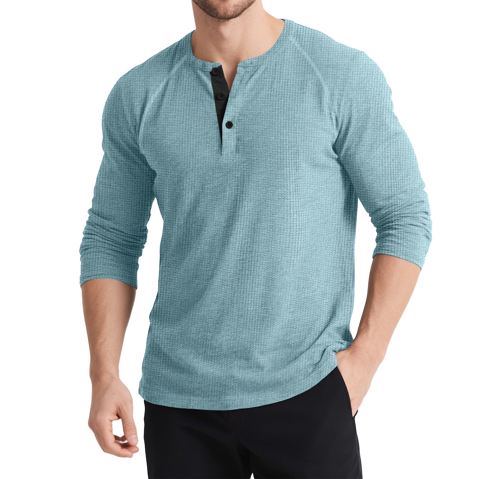 Waffle-Knit Long-Sleeve Henley