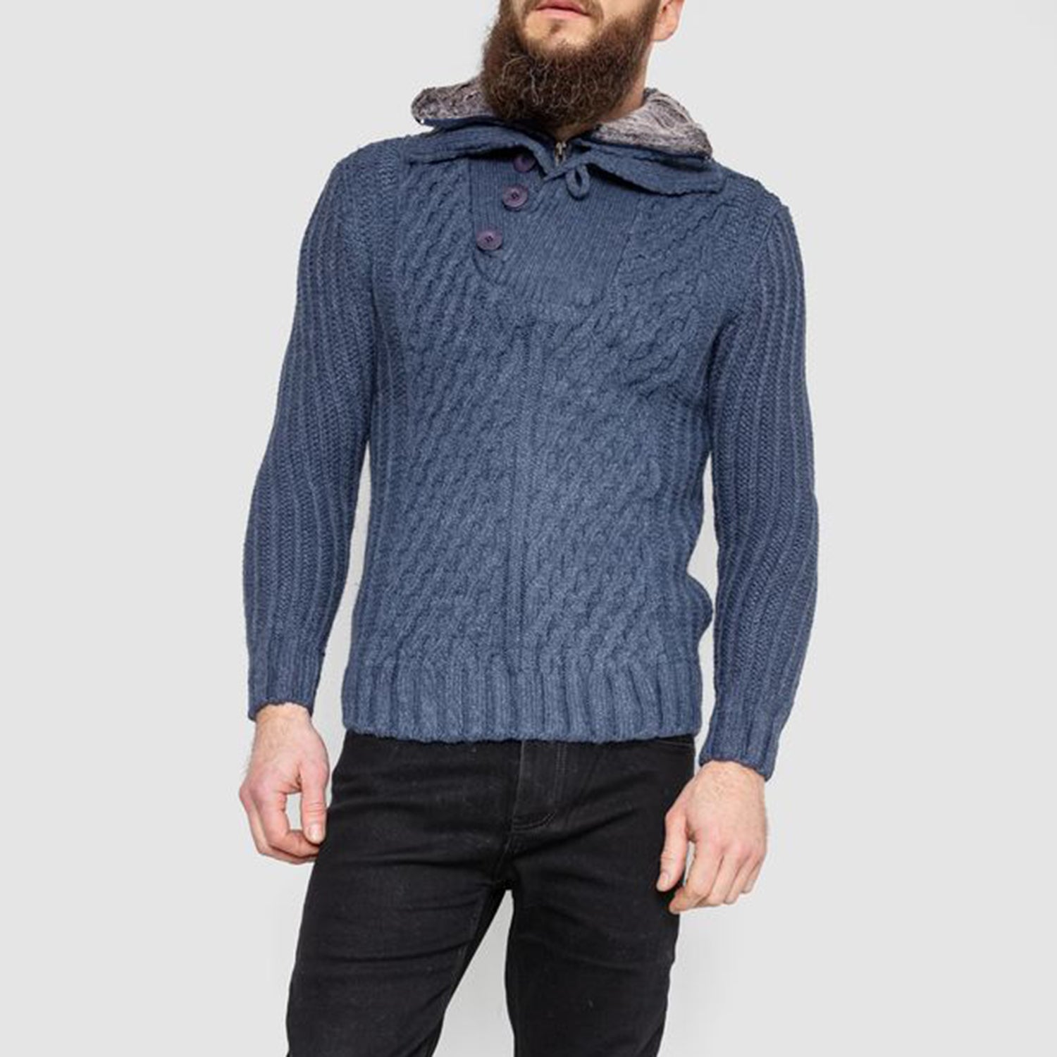 Half-Button Cable-Knit Sweater