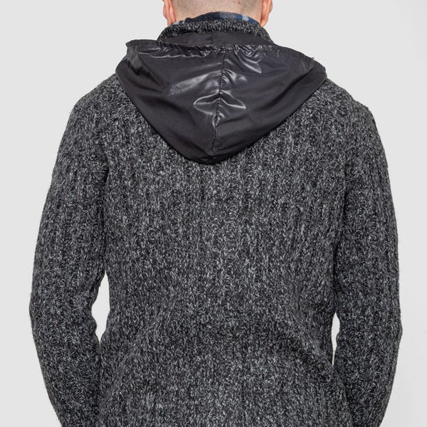 Button-Up Hooded Cable-Knit Sweater