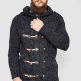 Horn Button-Up Hooded Cable-Knit Sweater