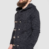 Horn Button-Up Hooded Cable-Knit Sweater