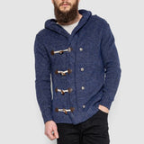 Horn Button-Up Hooded Cable-Knit Sweater