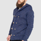 Horn Button-Up Hooded Cable-Knit Sweater