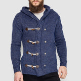 Horn Button-Up Hooded Cable-Knit Sweater