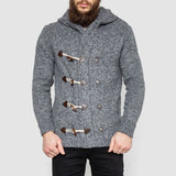 Horn Button-Up Hooded Cable-Knit Sweater