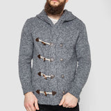Horn Button-Up Hooded Cable-Knit Sweater