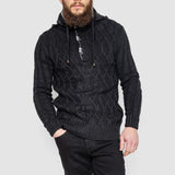 Half-Button Cable-Knit Hooded Sweater