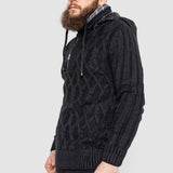 Half-Button Cable-Knit Hooded Sweater