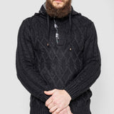 Half-Button Cable-Knit Hooded Sweater