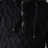Half-Button Cable-Knit Hooded Sweater