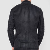 Turtleneck Button-Up Cable-Knit Sweater