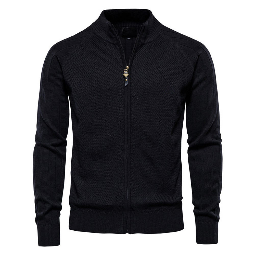 Diamond-Knit Zip-Up Cardigan